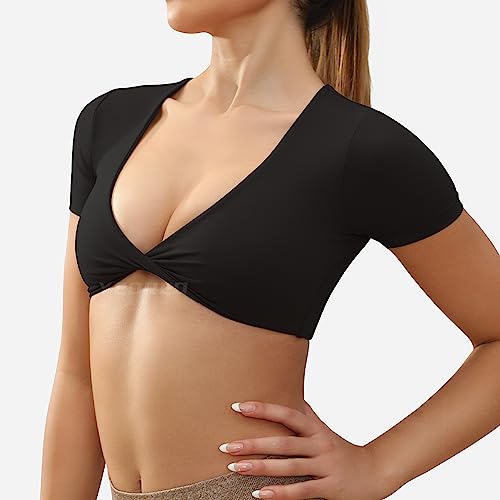 YEOREO Kyla Workout Crop Tops for Women Short Sleeve Twist Front Crop Tank Top Padded Sports Bra Casual Shirts3