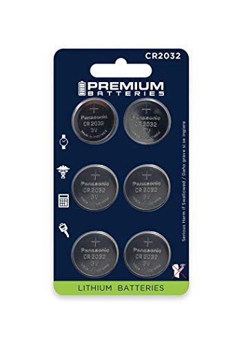 Premium Batteries Panasonic CR2032 3V Lithium Coin Cell Batteries Child-Safe (6 Pack)