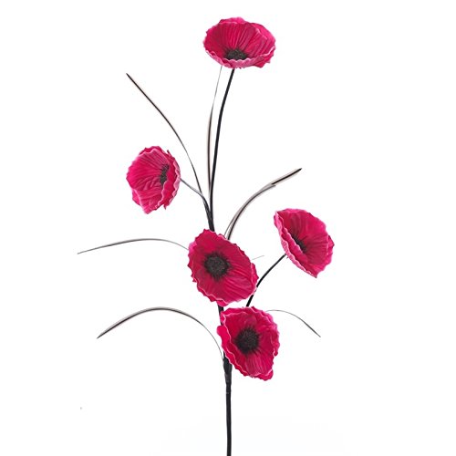 Homestreet Flowers Artificial 5 Head Cerise Poppy Flower Stem - Silk Adjustable Poppies