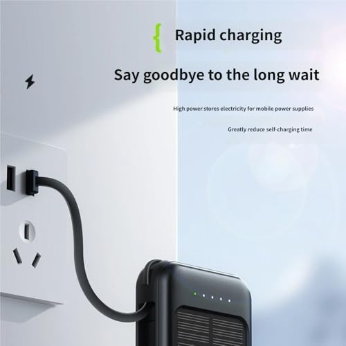 Batería externa solar 10000 mAh con cables USB C y Lightning cargador portátil negro 4
