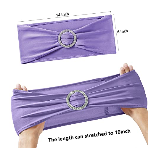 Image of Lavender Chair Sashes 50 Pack, Spandex Chair Bands with Buckles for Wedding Party, Elastic Chairs Bows for Birthday Decoration