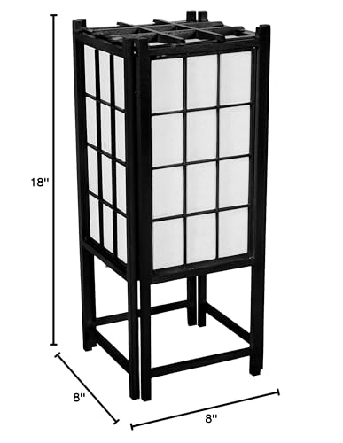 Image of Red Lantern 18 inch Window Pane Shoji Lamp, Black