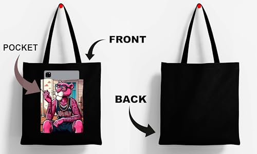 Image of ZORI Black Tote Bag With Pocket Printed Designed Canvas Tote Bags For Women large capacity,Tote bag For Shopping, College, Travel, More Canvas Handbag For Unisex Bag