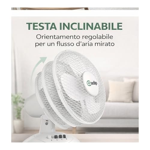Gadip Lucas Ventilatore Da Tavolo 35W, Ventilatore 30 Cm Con 3 Velocità, Ventola Da Scrivania Con 3 Pale In Pp, Testa Inclinabile, Griglia A Nido D’Ape, Ventilatore Per Casa E Ufficio, Bianco - 4