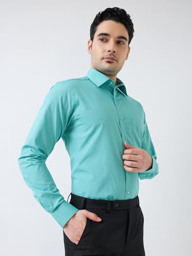 Image of Raymond Men Slim Fit Fil-A-Fil Pattern Pure Cotton Semi Cutaway Collar Full Sleeve Formal Shirt