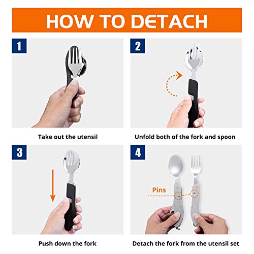 image for Camping Utensil HIKENTURE 4-In-1 Stainless Steel Fork Knife Spoon Bott