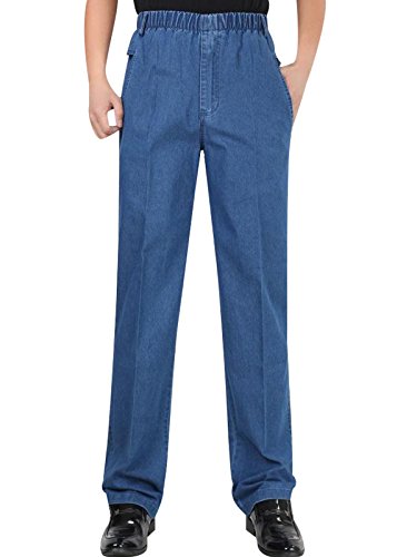 Bigassets Hombres Verano Cintura elástica Pantalones Pierna Recta Pantalones Vaqueros Light Blue L Cover
