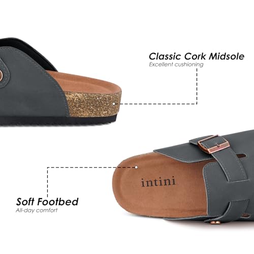 Image of Womens Cork Footbed Clogs Mens PU Leather Mules with Arch Support Adjustable Buckle Comfort Slip On Potato Shoes Unisex Non-Slip Flat Sandals Indoor Outdoor