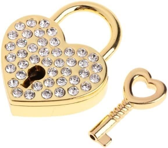 Candado de combinación, Candado de código de candado, Candado, Candado Diamantes Forma de corazón Vintage Antiguo Estilo antiguo Mini candados Archaize Candado con llave (Color: Dorado) (Color : OneCo