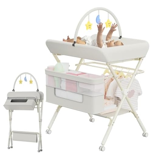 Baby Changing Table, Portable Diaper Changing Table Station, Portable Foldable Changing Table for Baby, Adjustable Height Folding Changing Table with Nursery Organizer Storage Rack