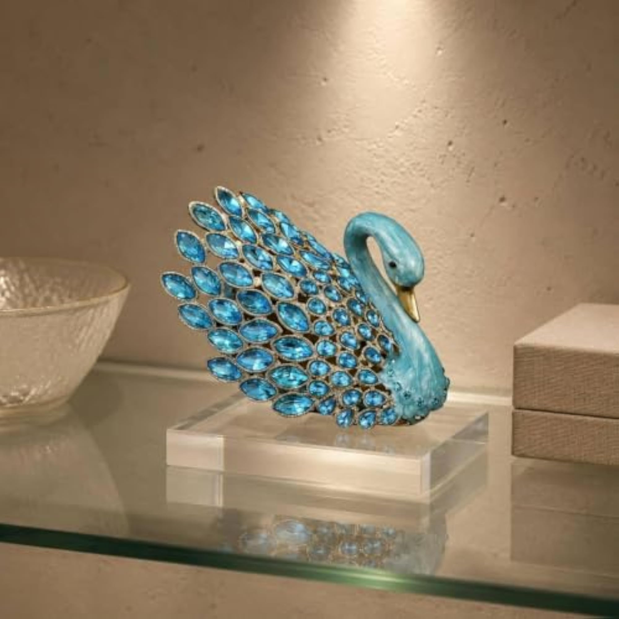 Swan Jewelry Box with Layered Feathers, Decorative