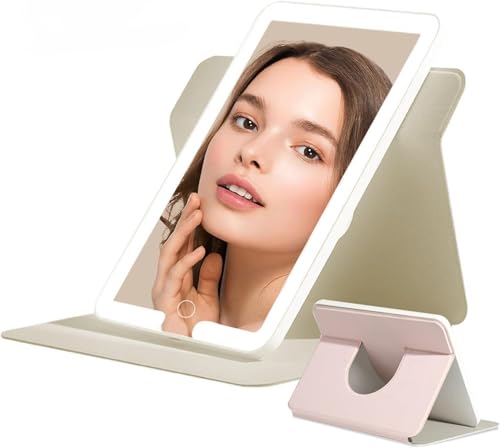 Image of Glaceon Portable Travel Makeup Mirror with Lights, Touch Screen Three Colors Dimmable Lighted Makeup Mirror, 1000 mAh USB Rechargeable Lighted Vanity Mirror (GL-01, 20 X 13.5 X 1 CM)