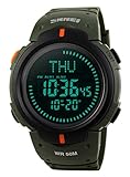 Gosasa Men’s Watch Sports Digital Compass Survival 50M Waterproof Stopwatch Alarm (Army Green)