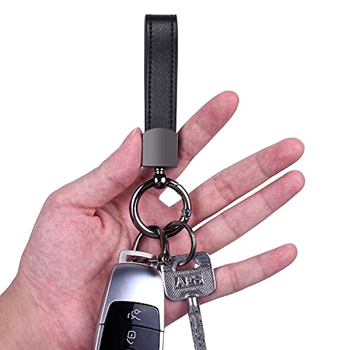 wisdompro Genuine Leather Car Keychain, Keyrings for Car Keys, Car Key Fob Keychain, Leather Keychain Strap with Anti-lost D-Ring, Leather Key Chain Holder for Men and Women
