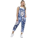 STAR FASHION Women's Ladies Dungarees Jumpsuit Sleeveless Overalls Playsuit Loose Baggy Retro Italian Trouser Long Pants Denim Floral Tie Dye Prints/Large