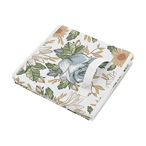 Image of Sweet Jojo Designs Vintage Floral Blue Yellow Foldable Fabric Storage Cube Bins Boxes Organizer Toys - Set of 2 - Slate Green Gold Orange Taupe Beige Shabby Chic Rose Flower Boho Bohemian Farmhouse