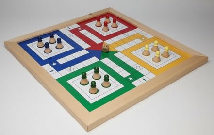 Image of CHECK BOX Handicrafts | Wooden Ludo Board Game - Large 24x24 Inch Handmade Tabletop Design | Magnetic Wooden Coins & Dice | Premium Laminated Glass Finish | Classic Family & Kids Board Game