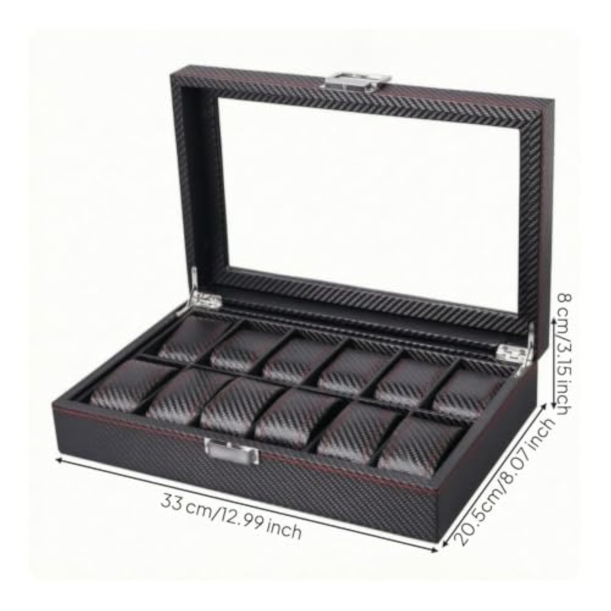 Carbon-Fiber Watch Storage Box with Transparent Window
