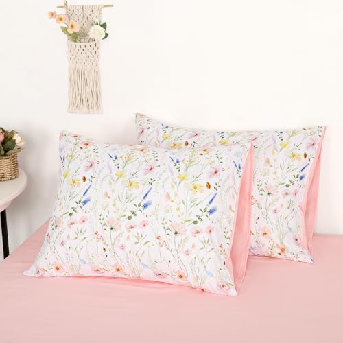 Image of Twin Bedding Sets for Girls, 5 Piece Pink Boho Kids Comforter Set, Soft Microfiber Twin Bed in A Bag Includes Comforter, Flat Sheet, Fitted Sheet, 2 Pillowcase (Wildflower)