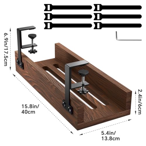 Bandeja organizadora de cables NiHome para debajo del escritorio, madera carbonizada, sin taladro, con abrazaderas acolchadas de silicona para bordes de 0.4-2.1 pulgadas, oculta regleta, soporta 11 lbs miniatura 7