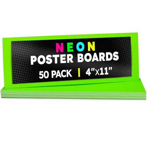 Image of Hygloss Medium Poster Board 4x11 - 50 Neon Green Single Color Bulk Pack - 10 Pt. Thickness Colored Poster Board Paper for Projects, Signs, Displays - Posterboard Multipack 4 inch x 11 inch