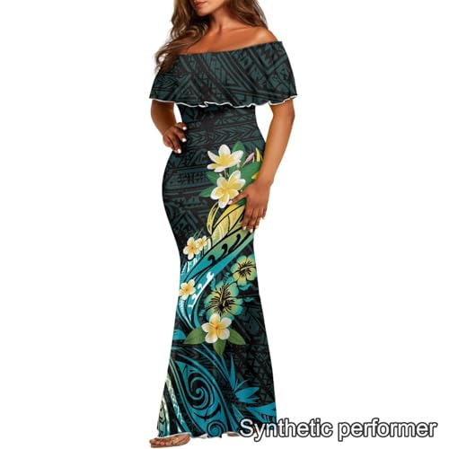 Image of Polynesian Dresses for Women Off Shoulder Maxi Dress Puletasi Samoan Dresses S-7XL
