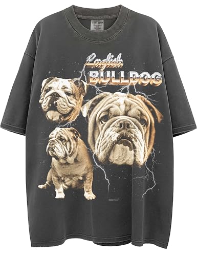 English Bulldog Washed & Oversized Heavyweight Shaka-Wear Heavy Metal Drop Shoulder Tshirt