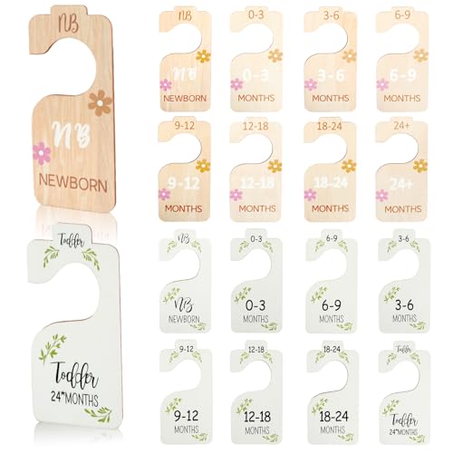RETON 16 separadores de armario para bebé, separadores de ropa de bebé con diseño de 2 estilos de recién nacido a 24 meses, organizador de ropa de bebé de madera de doble cara para niños y niñas