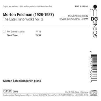 MORTON FELDMAN 『FOR BUNITA MARCUS』 2CD Morton Feldman: For Bunita Marcus: Amazon.pl: Płyty CD i