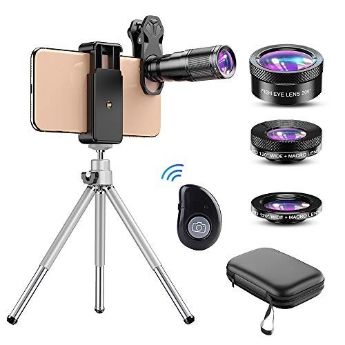 Apexel Phone Lens Kit 6 in 1, 22X Telephoto Lens, 205° Fisheye Lens, 120° Wide Angle Lens & 25X Macro Lens(Screwed Together), Compatible with iPhone 11 8 7 6 6s Plus X Xs/Max XR Samsung