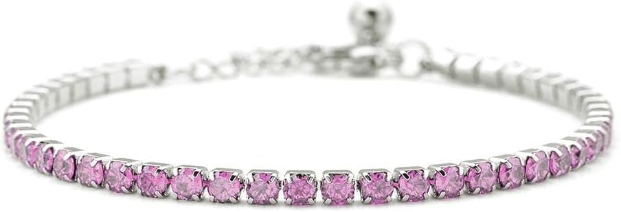 Stainless Steel Tennis Bracelet - Adjustable Cubic Zirconia Bracelet for Women - Dainty White, Pink & Orange CZ Bridal Bracelets - 6.5" Length with a 2" ExtenderJewelry Birthday Christmas Gifts
