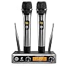 TONOR Wireless Microphones, Metal Dual Professional UHF Cordless Dynamic Mic Handheld Microphone System for Home Karaoke, Meeting, Party, Church, DJ, Wedding, Home KTV Set, 200ft, TW-820 Silver