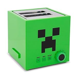 Minecraft Green Creeper 2-Slice Toaster For Bagels, Waffles, and Breads | Features 6 Settings With Defrost Option | Imprints Creeper Symbol On Bread Minecraft Green Creeper 2 Slice Toaster For Bagels Waffles and Breads Features 6 Settings With Defrost Option Imprints Creeper Symbol On Bread
