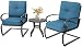Oakmont Outdoor Bistro Set 3-Piece Spring Metal Lounge Cushioned Chairs and Bistro Table Set Wrought Iron Cafe Furniture Seat,Peacock Blue