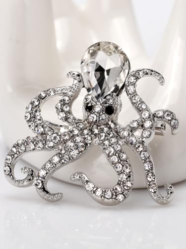 Image of Creepy Octopus Brooch for Women Crystal Rhinestone Octopus Pin Halloween Costume Accessory Sparkling Sea Animal Brooch Party Jewelry Gifts