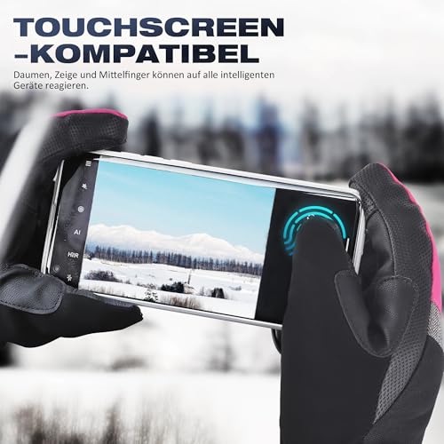 Skihandschuhe für Damen mit Touchscreen-Funktion und wasserdichtem Material