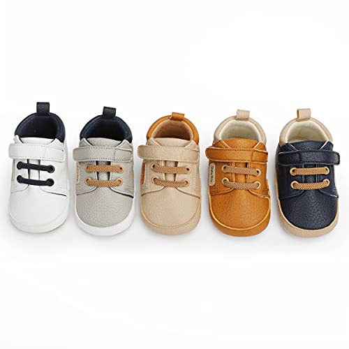 Timatego Baby Boys Girls Oxford Shoes Hard Bottom Lace Up Sneaker Pu Leather Moccasin Infant Toddler First Walker Uniform Dress Loafer Shoes 3-18 Months (3-6 Months Infant 10 White) #TOP4