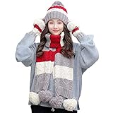 [TSADVNCX] ニット 帽子 マフラー 手袋 防寒対策 3点セット 冬物 あったか 可愛い (Free Size1)