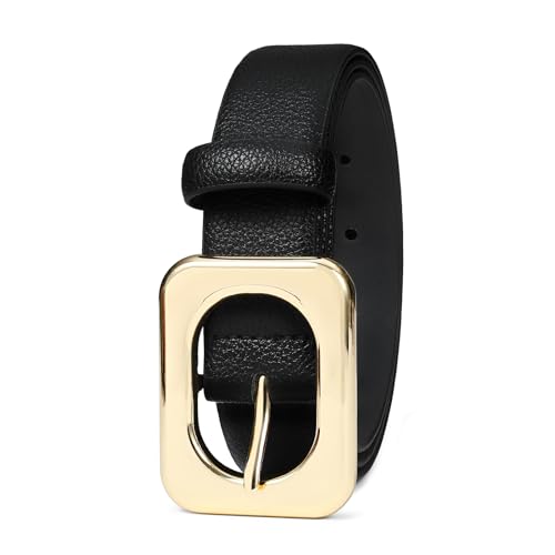 Black Belt for Women with Square Gold Buckle Elegant Black Ladies Belt Fashionable Women's Waist Belt for Jeans2