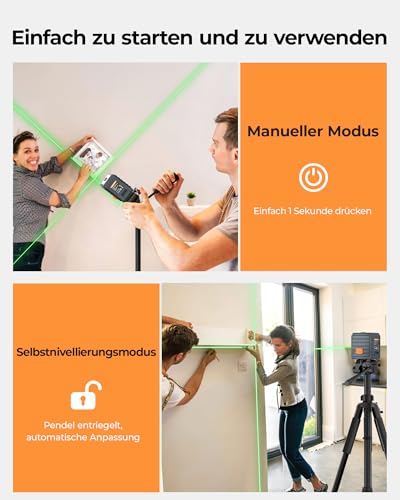 Kreuzlinienlaser, CIGMAN Grüner Kreuzlaser Selbstnivellierend Linienlaser, 30m Arbeitsreichweite, 360° Umschaltbar Vertikale/Horizontale Laser IP54 Wasserschutz inkl. 2*AA Batterien, CM-G01