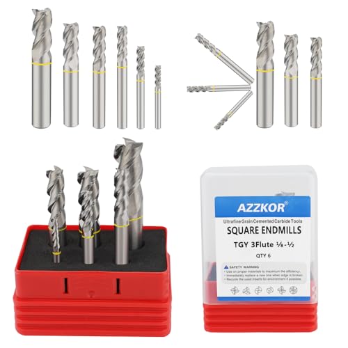 Image of Carbide Square End Mill HRC55 Double Edge 3 Flute AlTiN Coating Tungsten Steel, Color-Ring, for Aluminum Wood