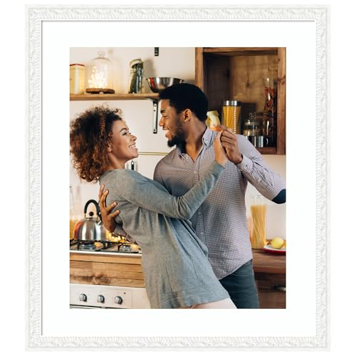 Amanti Art 20x24 Picture Frame Matted to 16x20, Bethany White Wood Framing for your Wedding Photos, Family Pictures, Diploma, Certificate, Kids Art Gift for Mom or Poster Wall Decor