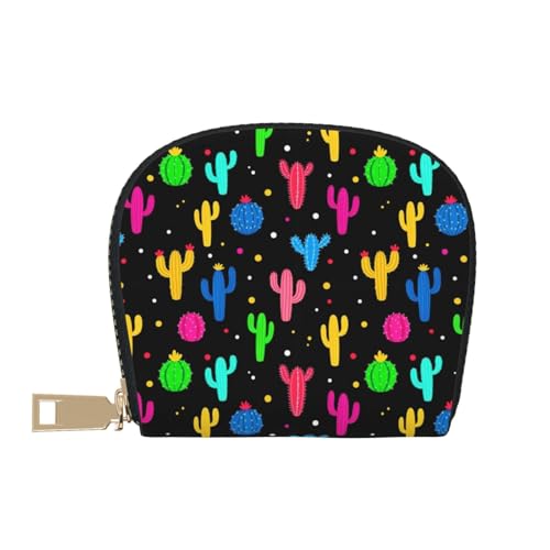 Credit Card Holder trippy dots cactus Small RFID Wallet Slim Leather Card Organizer Case with Zipper2