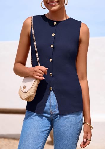 Image of PRETTYGARDEN Women's Sweater Vest Button Down Summer Tank Tops 2026 Sleeveless Knit Vests Fashion Business Casual Outfits