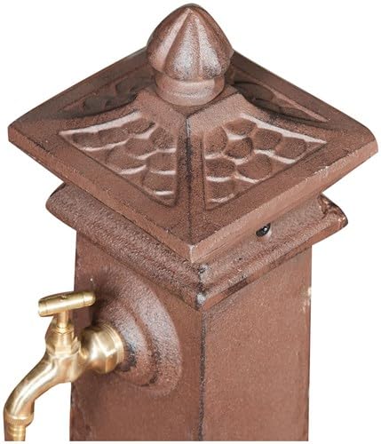 BISCOTTINI Fuente de jardín de columna 77 x 37 x 30 cm - Fuente de hierro fundido acabado envejecido - Fuente de suelo exterior - Fuente de jardín con rejilla de drenaje