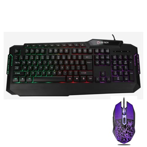 Live Tech Daunt Gaming Keyboard and Mouse Combo | 104 Keys Membrane Keyboard with 3-Color LED Backlight | 3200 DPI 7-Color Backlit Gaming Mouse | USB Wired