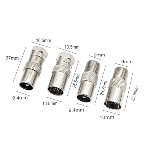 JZK Lot de 4 coupleurs d'adaptateurs d'antenne, adaptateurs coaxiaux TV type F mâle/femelle vers PAL mâle/femelle pour récepteur satellite, antenne, câble d'antenne, routeur, modem, appareils audio – vue 4