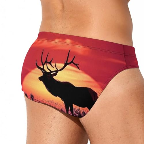 Elk in The Sunset Mens Swim Briefs Bikini Swimwear Print Beach Shorts Sexy Swimsuit3