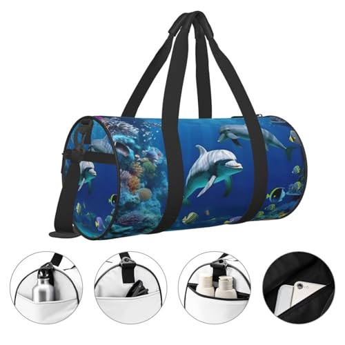 Underwater world fish dolphi Duffle Bag for Men Women - Carry on Overnight Bag Travel Duffel Tote Bags Yoga Gym Bags Waterproof Weekender Bag Large Luggage Bag with Adjustable Strap4
