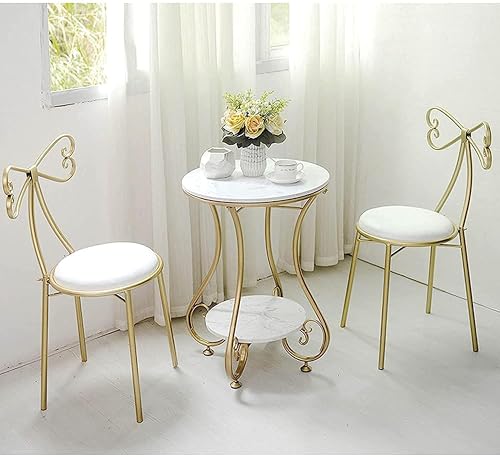 Image of Simple Modern Bedside Side Table with Farmhouse Accent Coffee Table, Engineer Top Metal Living Room Sofa, End Table,Small Round Table (White Gold-A)